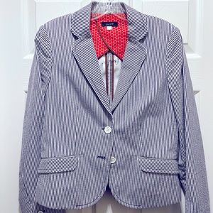 J.Crew Women’s Striped Sample Blazer Cotton Twill - Blue and White